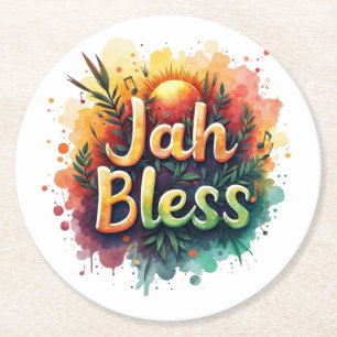 Porta-copo De Papel Redondo Jah Bless Reggae Watercolor