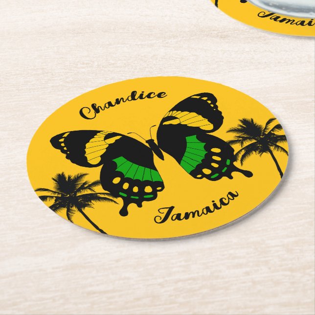 Porta-copo De Papel Redondo Jamaican Swallowtail Butterfly Tropical (Angulado)