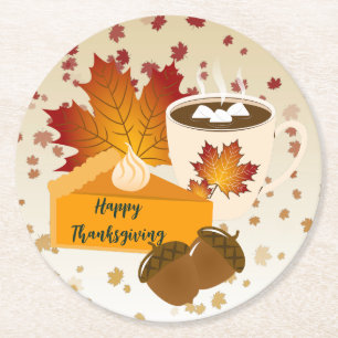 Porta-copo De Papel Redondo Janto de Ação de Graças Cuisine Pumpkin Pie Hot Ch