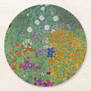 Porta-copo De Papel Redondo Jardim camponês, Pintura a óleo, Gustav Klimt