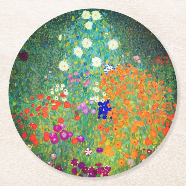Porta-copo De Papel Redondo Jardim Flor Gustav Klimt (Frente)
