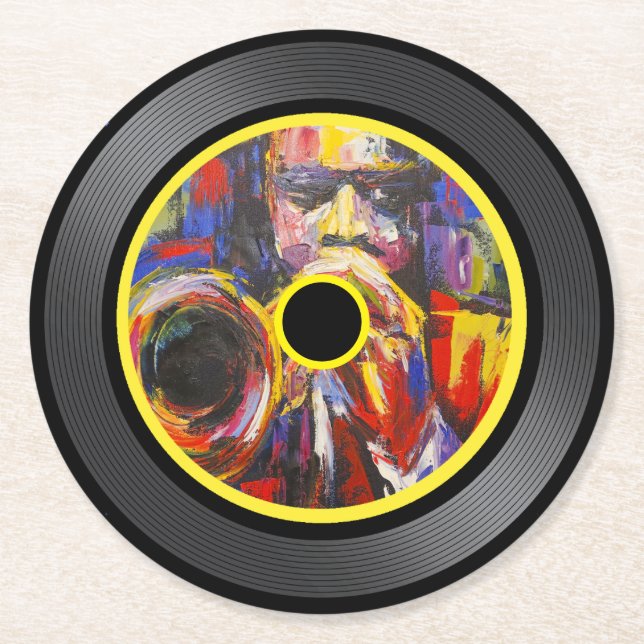 Porta-copo De Papel Redondo Jazz Music Vinyl Record (Frente)