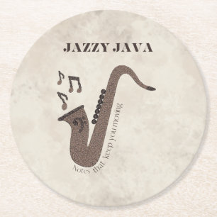 Porta-copo De Papel Redondo Jazzy Java-Grãos de Café-Saxofone-