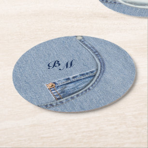 Porta-copo De Papel Redondo Jeans Portas copos com Iniciais