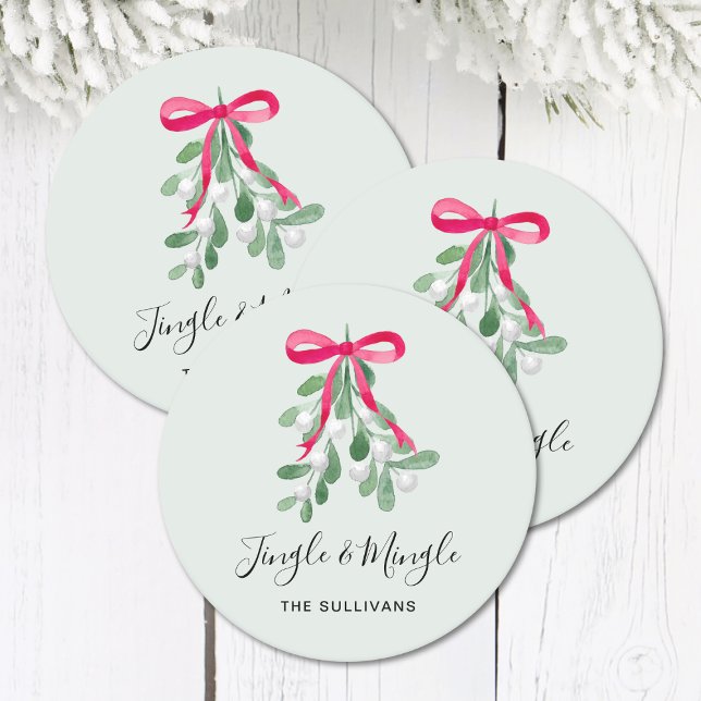 Porta-copo De Papel Redondo Jingle And Mingle Mistletoe Green Christmas (Criador carregado)