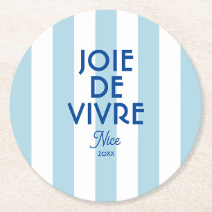 Porta-copo De Papel Redondo Joie De Vivre Nice Blue Cabana Stripe Francês