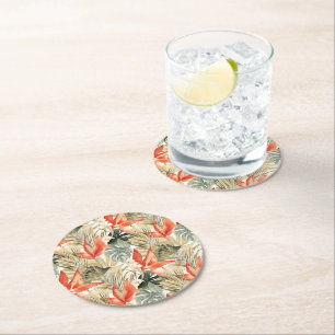 Porta-copo De Papel Redondo Junta Floral de Anthurium Laranja Tropical