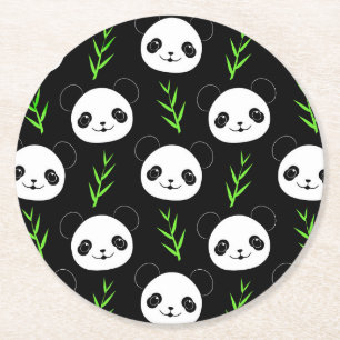 Porta-copo De Papel Redondo Kawaii Panda Pattern Bamboo Em Verde Branco Negro