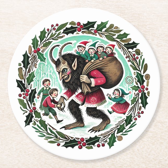 Porta-copo De Papel Redondo Krampus Christmas (Frente)