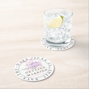 Porta-copo De Papel Redondo La Boca Rosa blush laço coasters de Save-the-Date