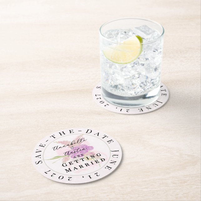 Porta-copo De Papel Redondo La Boca Vendretti rosa Bow Bouquet Save-the-Date  (Insitu)