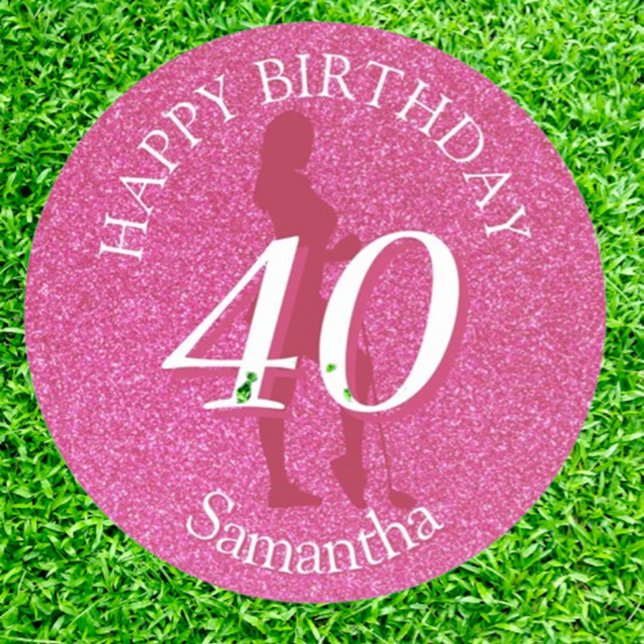 PORTA-COPO DE PAPEL REDONDO LADIES PINK GLITTER BIG BIRTHDAY (Surprise the golfer in your life with a unique pink glitter coaster!)