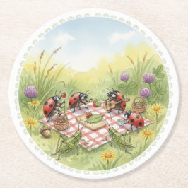 Porta-copo De Papel Redondo Lady bug cricket spring garden party coasters