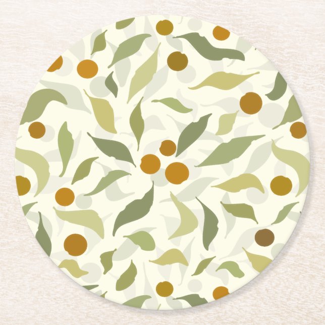 Porta-copo De Papel Redondo Laranja Berries e Folhas no creme - padrão. (Frente)