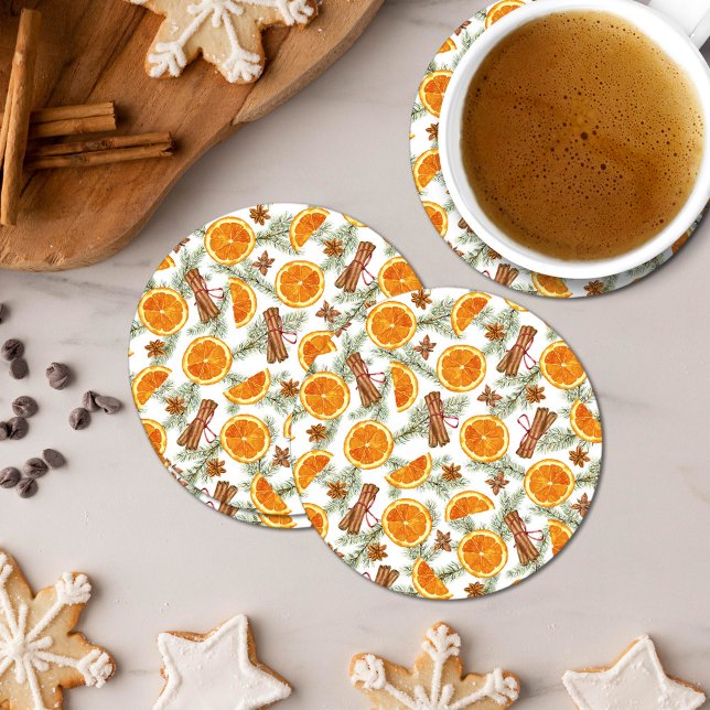 Porta-copo De Papel Redondo Laranja e Especiarias do Natal Citrino (Criador carregado)