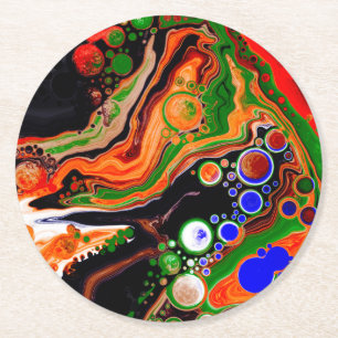 Porta-copo De Papel Redondo Laranja Personalizado, Azul, Verde, Arte Fluida Pr