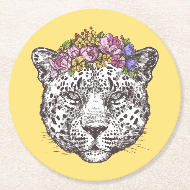 Porta-copo De Papel Redondo Leopard Hippie Chic (Frente)