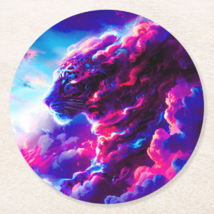Porta-copo De Papel Redondo Leopardo Neon Cósmico Futurista