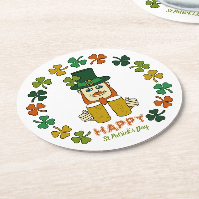 Porta-copo De Papel Redondo Leprechaun Irlandês, Dia de São Patrício (Angulado)
