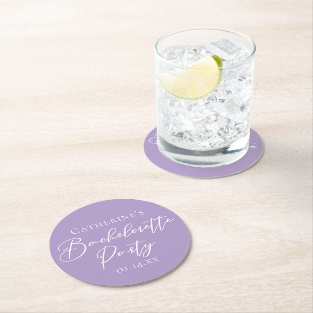Porta-copo De Papel Redondo Lilac Purple Bachelorette Party Personalized (Insitu)
