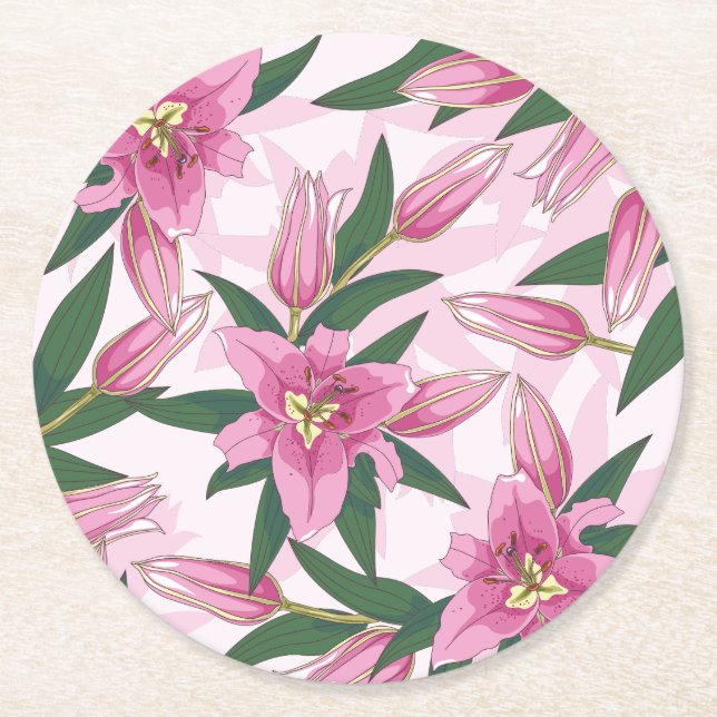 Porta-copo De Papel Redondo Lily Blooming Rosa (Frente)