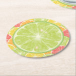 Porta-copo De Papel Redondo Limão Cítricos De Citros, Porta copos De Papel Red<br><div class="desc">Portas copos pesadas de pasta de papel apresentam uma fatia grande de um limão sobre uma colagem de limões,  limões,  laranjas e fatias de toranja. Uma divertida adição à decoração de sua casa de verão ou um presente.</div>