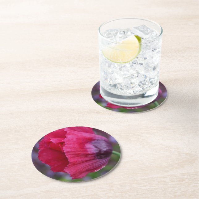 Porta-copo De Papel Redondo Linda Flor de Papoula Rosa e Roxa (Insitu)