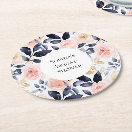 Porta-copo De Papel Redondo Lindas Flores Rosa Azul Branco Chuveiro de Noiva