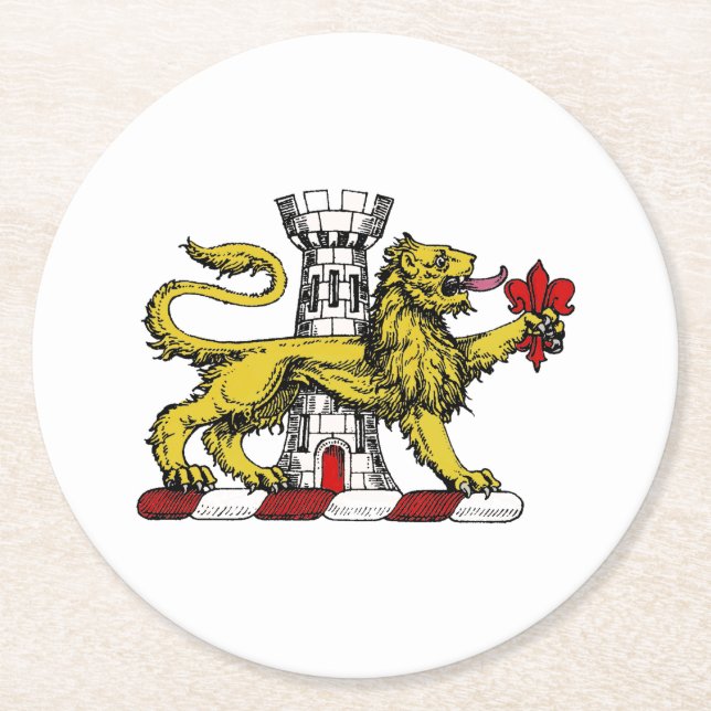 Porta-copo De Papel Redondo Lion Tower Fleur de Lis Crest Emblem C (Frente)
