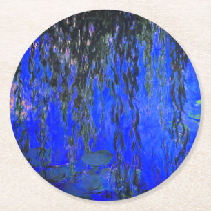 Porta-copo De Papel Redondo Lírios de água monet e ramificações de salgueiro
