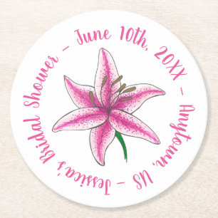 Porta-copo De Papel Redondo Lírios Rosa Flor Floral Noiva Personalizada