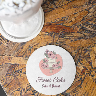 Porta-copo De Papel Redondo Logotipo de Bolo e Sobremesa da Padaria Sweet Cake