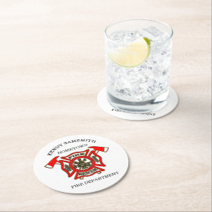 Porta-copo De Papel Redondo Logotipo Dourado E Crachá Vermelho