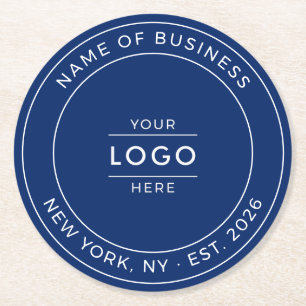 Porta-copo De Papel Redondo Logotipo Empresarial Minimalista Moderno Azul Mari
