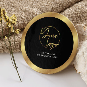 Porta-copo De Papel Redondo Logotipo preto e Dourado Marca de evento corporati