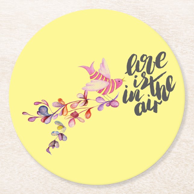 Porta-copo De Papel Redondo Love Branch Bird (Frente)