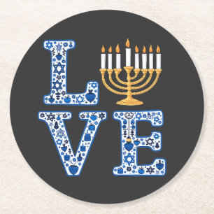 Porta-copo De Papel Redondo Love Hanukkah Jewish Holiday Menorah