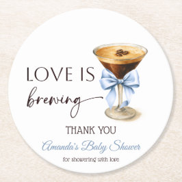 Porta-copo De Papel Redondo Love is Brewing Blue Coquette Bow Bridal Shower