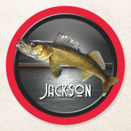 Porta-copo De Papel Redondo Lua Água e Walleye Pike Azul