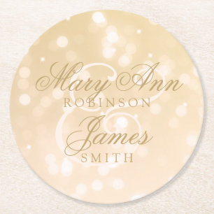 Porta-copo De Papel Redondo Luzes Douradas de Bokeh Sparkle de Casamento Elega