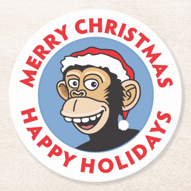 Porta-copo De Papel Redondo Macaco do Feliz Natal (Frente)