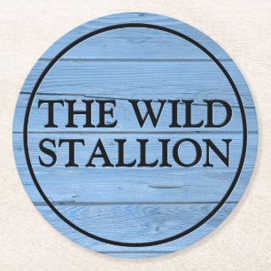 Porta-copo De Papel Redondo Madeira Rústica Blue Faux Faux Bar de nome gravado