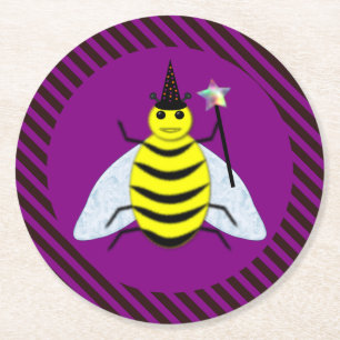 Porta-copo De Papel Redondo Mágica de Abelhas do Halloween Roxo e Greve Negra