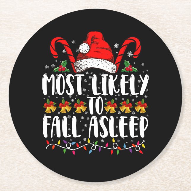 Porta-copo De Papel Redondo Mais Provável Para Cair No Sono De Natal (Frente)