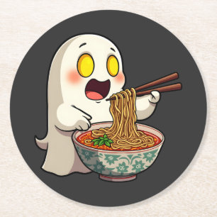 Porta-copo De Papel Redondo Malandro Halloween Pastel Kawaii Ghost Eating Rame