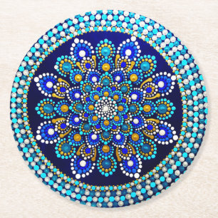 Porta-copo De Papel Redondo Mandala Azul Real