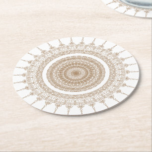 Porta-copo De Papel Redondo Mandala Bohemian White Boho