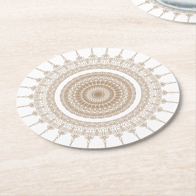 Porta-copo De Papel Redondo Mandala Bohemian White Boho (Angulado)