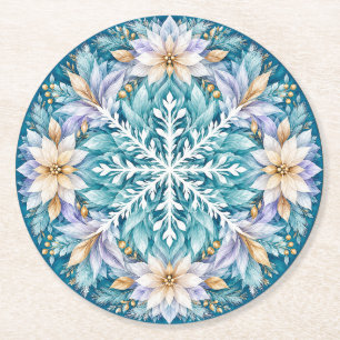 Porta-copo De Papel Redondo Mandala de Inverno Flor de Gelo
