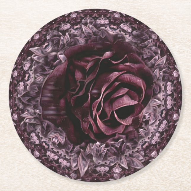 Porta-copo De Papel Redondo Mandala de Rosa  (Frente)